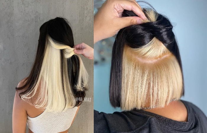 Dark Black Hair with Blonde Underneath